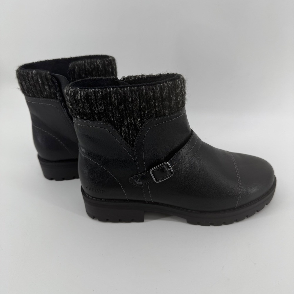 J Sport Violet Black Ankle Boots Knit Collar Lug Sole Womens 8‎ S5VLT01